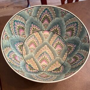 Toyo style decorative hand painted peacock vintage bowl